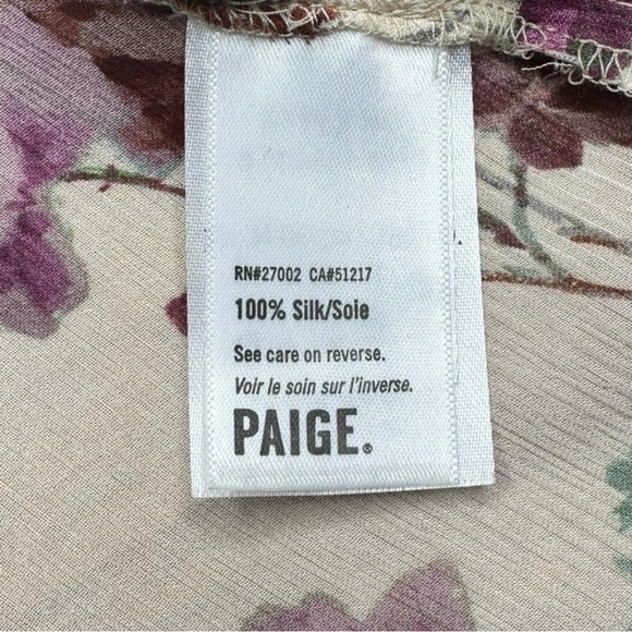 PAIGE 100% Silk Cream Sheer Floral Blouse Size S - Picture 7 of 8